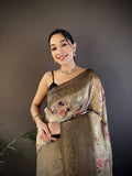 Sonakshi Women's Grey Blend Silk Jacquard Woven Traditional Saree with Blouse | Grocsy