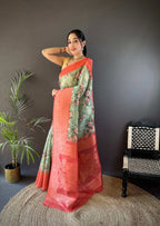 Sonakshi Women's Gajri Blend Silk Jacquard Woven Traditional Saree with Blouse | Grocsy