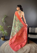 Sonakshi Women's Gajri Blend Silk Jacquard Woven Traditional Saree with Blouse | Grocsy