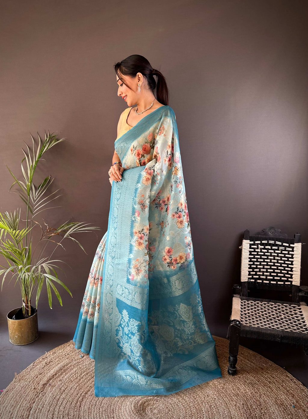 Sonakshi Women's Feroji Blend Silk Jacquard Woven Traditional Saree with Blouse | Grocsy