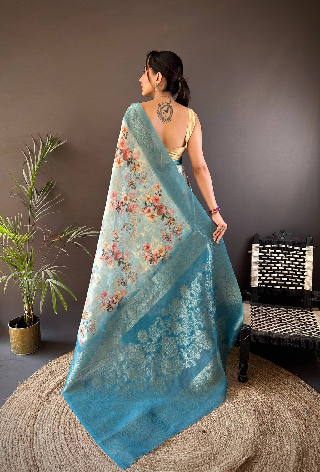Sonakshi Women's Feroji Blend Silk Jacquard Woven Traditional Saree with Blouse | Grocsy