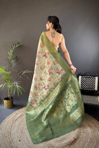 Sonakshi Women's Green Blend Silk Jacquard Woven Traditional Saree with Blouse | Grocsy