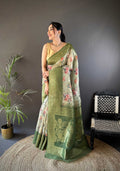 Sonakshi Women's Green Blend Silk Jacquard Woven Traditional Saree with Blouse | Grocsy