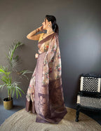 Sonakshi Women's Coffee Blend Silk Jacquard Woven Traditional Saree with Blouse | Grocsy
