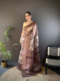 Sonakshi Women's Coffee Blend Silk Jacquard Woven Traditional Saree with Blouse | Grocsy