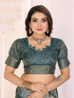 Sonakshi Women's Seagreen Mulberry Silk With Digital Prints Saree with Blouse | Grocsy