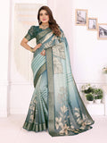Sonakshi Women's Seagreen Mulberry Silk With Digital Prints Saree with Blouse | Grocsy