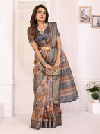 Sonakshi Women's Tamba Mulberry Silk With Digital Prints Saree with Blouse | Grocsy