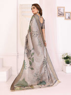 Sonakshi Women's Silver Mulberry Silk With Digital Prints Saree with Blouse | Grocsy