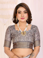 Sonakshi Women's Silver Mulberry Silk With Digital Prints Saree with Blouse | Grocsy