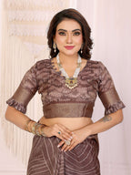 Sonakshi Women's Coffee Mulberry Silk With Digital Prints Saree with Blouse | Grocsy