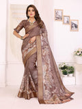 Sonakshi Women's Coffee Mulberry Silk With Digital Prints Saree with Blouse | Grocsy