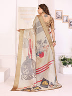 Sonakshi Women's White Mulberry Silk With Digital Prints Saree with Blouse | Grocsy