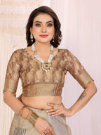 Sonakshi Women's White Mulberry Silk With Digital Prints Saree with Blouse | Grocsy