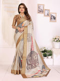 Sonakshi Women's White Mulberry Silk With Digital Prints Saree with Blouse | Grocsy