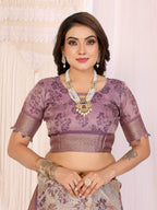 Sonakshi Women's Purple Mulberry Silk With Digital Prints Saree with Blouse | Grocsy