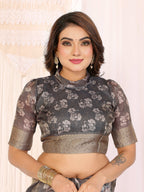 Sonakshi Women's Grey Mulberry Silk With Digital Prints Saree with Blouse | Grocsy