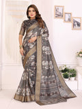 Sonakshi Women's Grey Mulberry Silk With Digital Prints Saree with Blouse | Grocsy