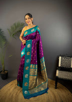 Sonakshi Women's Jamli Banarasi Silk Zari Weaving Saree with Blouse | Grocsy