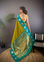 Sonakshi Women's Mehendi Banarasi Silk Zari Weaving Saree with Blouse | Grocsy