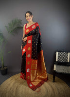 Sonakshi Women's Black Banarasi Silk Zari Weaving Saree with Blouse | Grocsy
