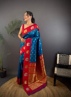 Sonakshi Women's Morepeach Banarasi Silk Zari Weaving Saree with Blouse | Grocsy