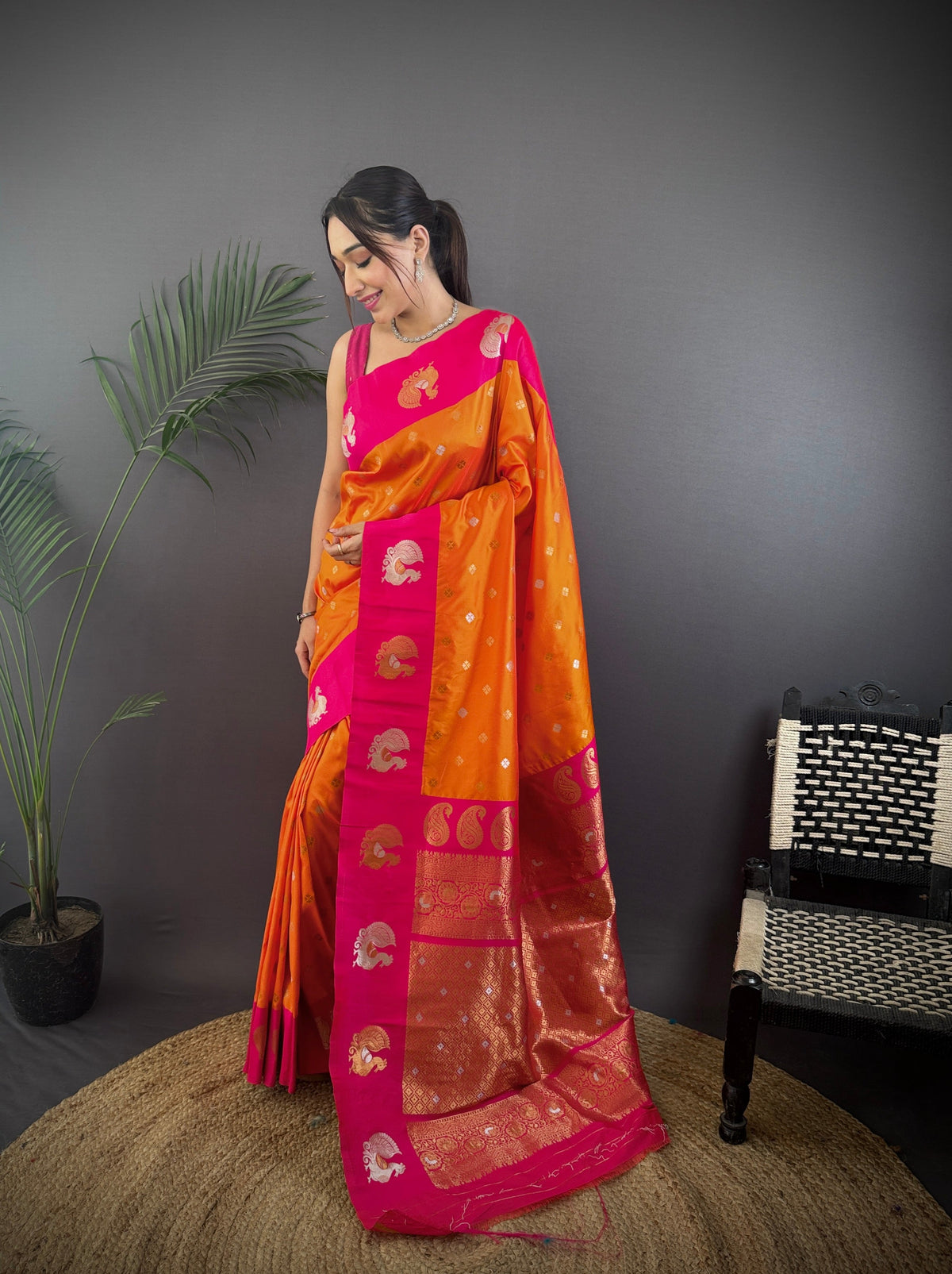 Sonakshi Women's Fenta Banarasi Silk Zari Weaving Saree with Blouse | Grocsy