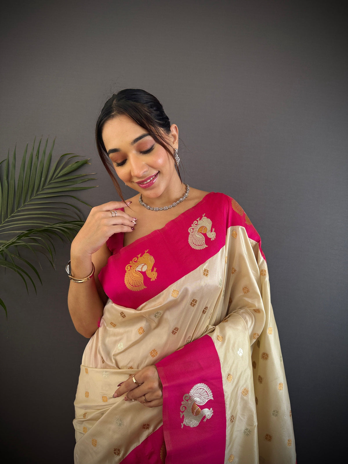 Sonakshi Women's White Banarasi Silk Zari Weaving Saree with Blouse | Grocsy