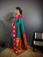 Sonakshi Women's Seagreen Banarasi Silk Zari Weaving Saree with Blouse | Grocsy