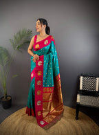 Sonakshi Women's Seagreen Banarasi Silk Zari Weaving Saree with Blouse | Grocsy