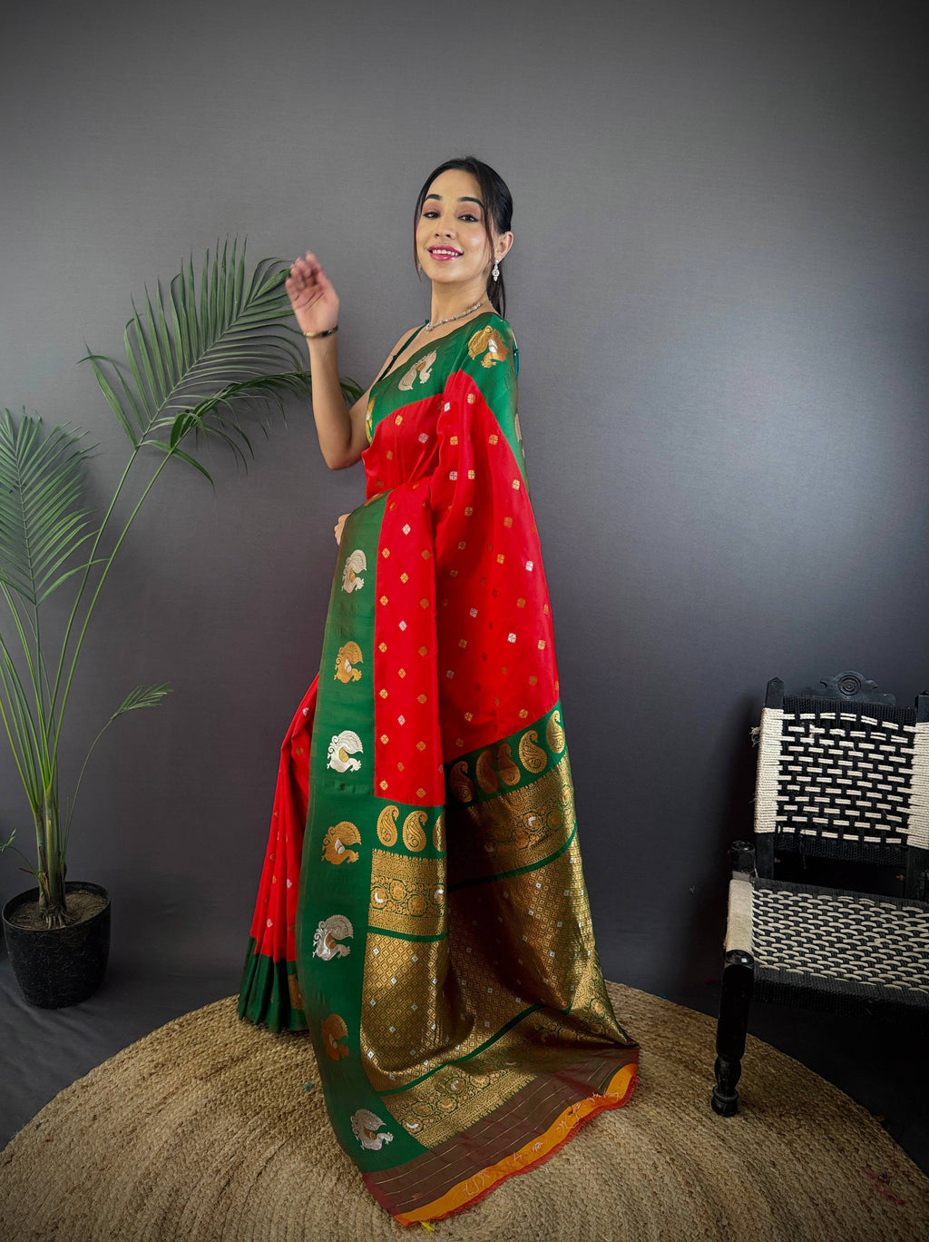 Sonakshi Women's Red Banarasi Silk Zari Weaving Saree with Blouse | Grocsy