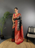 Sonakshi Women's Black Banarasi Silk Zari Weaving Saree with Blouse | Grocsy