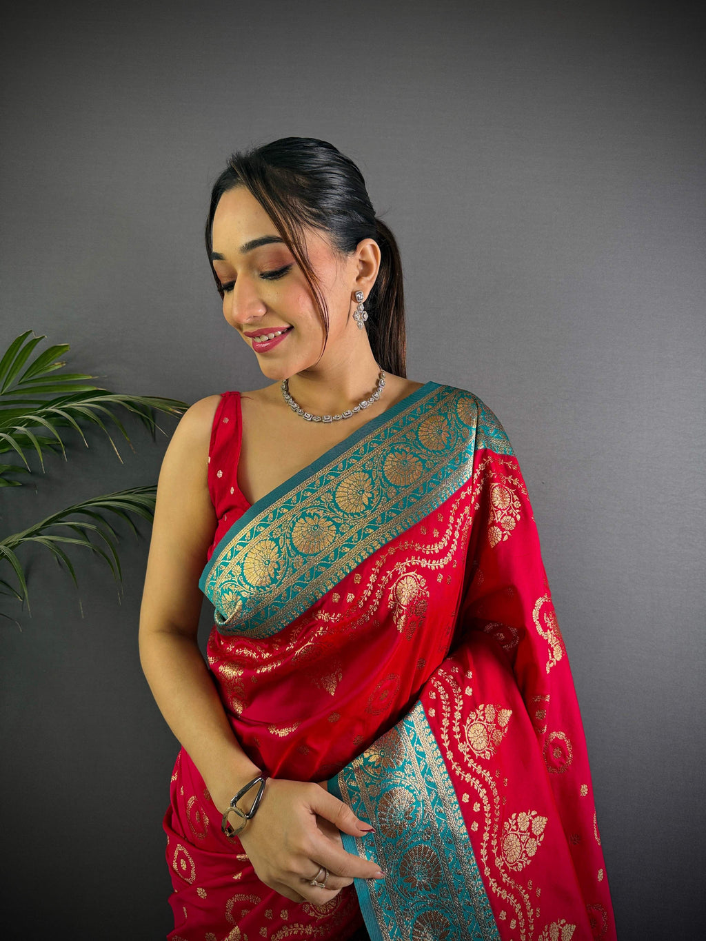 Sonakshi Women's Maharani Banarasi Silk Zari Weaving Saree with Blouse | Grocsy