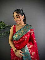 Sonakshi Women's Maharani Banarasi Silk Zari Weaving Saree with Blouse | Grocsy