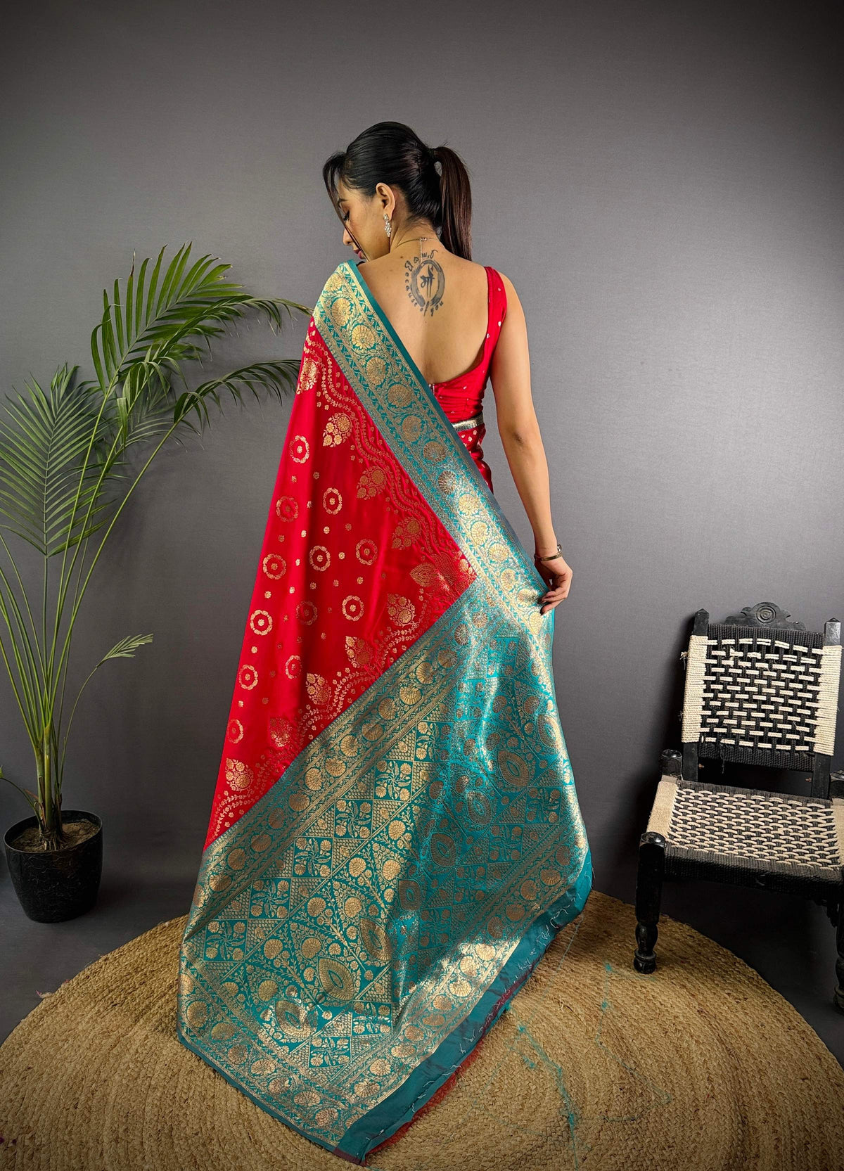 Sonakshi Women's Maharani Banarasi Silk Zari Weaving Saree with Blouse | Grocsy