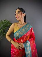 Sonakshi Women's Gajri Banarasi Silk Zari Weaving Saree with Blouse | Grocsy