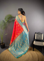 Sonakshi Women's Gajri Banarasi Silk Zari Weaving Saree with Blouse | Grocsy