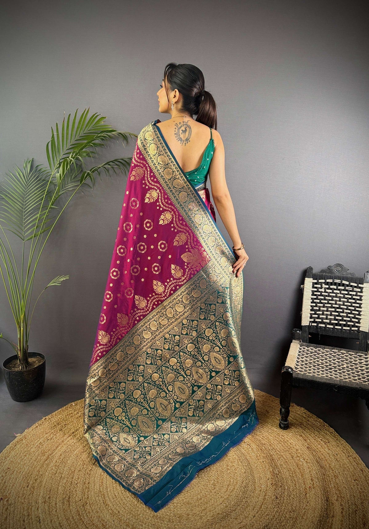 Sonakshi Women's Wine Banarasi Silk Zari Weaving Saree with Blouse | Grocsy