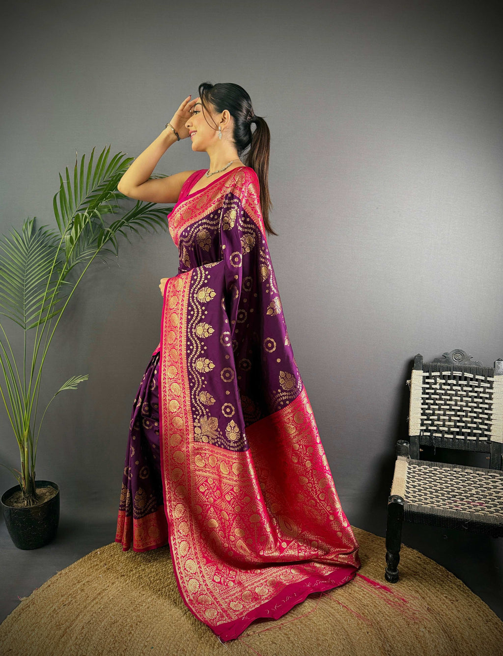 Sonakshi Women's Jamli Banarasi Silk Zari Weaving Saree with Blouse | Grocsy