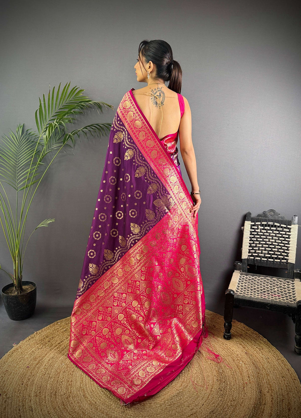 Sonakshi Women's Jamli Banarasi Silk Zari Weaving Saree with Blouse | Grocsy