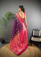 Sonakshi Women's Jamli Banarasi Silk Zari Weaving Saree with Blouse | Grocsy