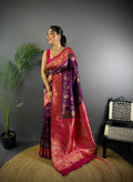 Sonakshi Women's Jamli Banarasi Silk Zari Weaving Saree with Blouse | Grocsy