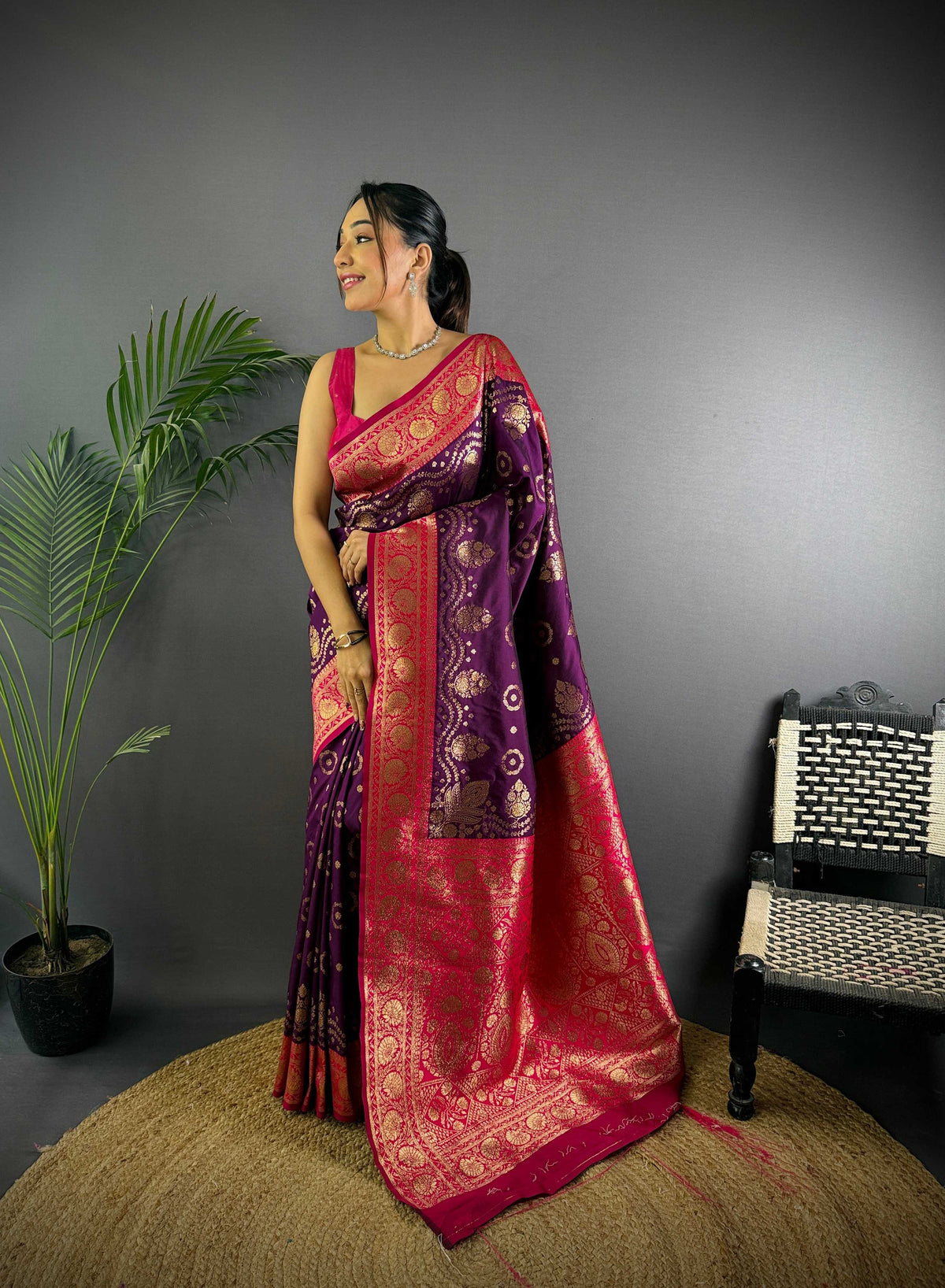 Sonakshi Women's Jamli Banarasi Silk Zari Weaving Saree with Blouse | Grocsy