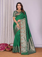 Sonakshi Women's Green Soft Silk Zari Weaving Saree with Blouse | Grocsy