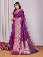 Sonakshi Women's Lavender Soft Silk Zari Weaving Saree with Blouse | Grocsy