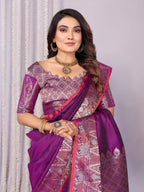 Sonakshi Women's Lavender Soft Silk Zari Weaving Saree with Blouse | Grocsy