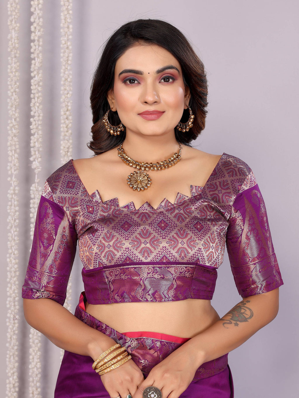 Sonakshi Women's Lavender Soft Silk Zari Weaving Saree with Blouse | Grocsy