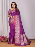 Sonakshi Women's Lavender Soft Silk Zari Weaving Saree with Blouse | Grocsy