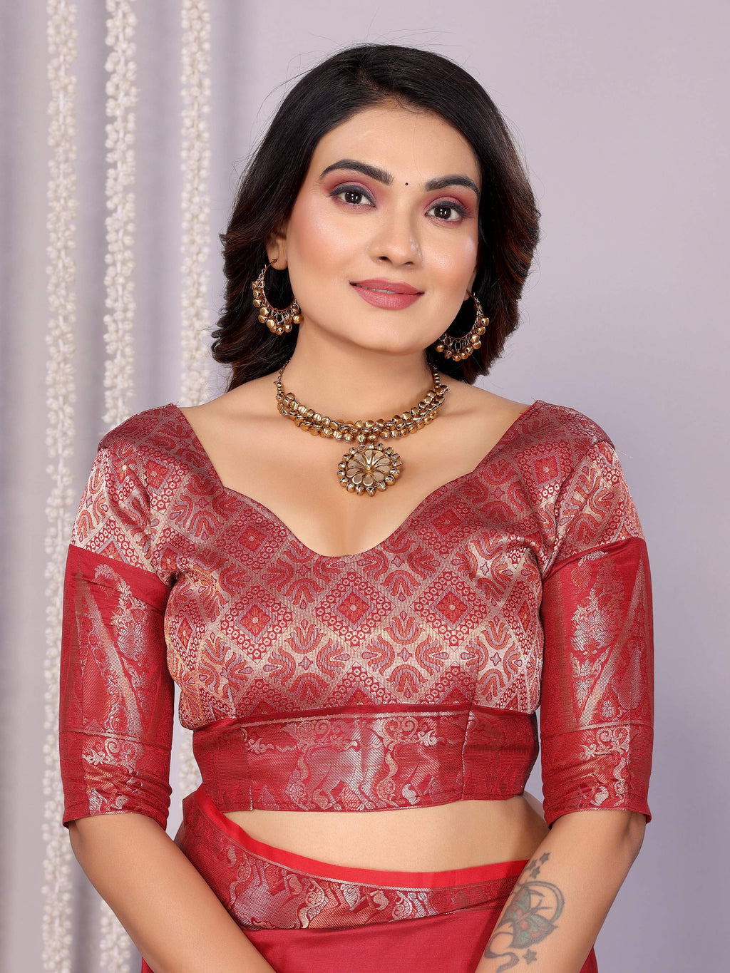 Sonakshi Women's Maroon Soft Silk Zari Weaving Saree with Blouse | Grocsy