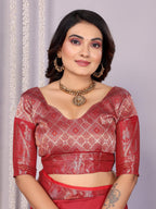 Sonakshi Women's Maroon Soft Silk Zari Weaving Saree with Blouse | Grocsy
